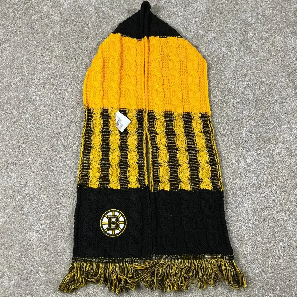 Reebok Unisex One Size Black‎ Yellow Fringe NHL Boston Bruins Hockey Scarf NWT